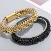 Men's Double Layer Chain Bracelet for Men Vacuum Plated Black Gold Color Stainless Steel Chain Custom Engraved Birthday Gifts