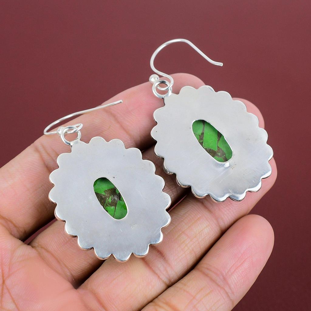 Kupfer Grün Türkis Ohrringe 925 Sterling Silber Ohrringe Original Edelstein Ohrringe Handgemacht Türkis Schmuck Geschenke für Frau Tropfen Ohrringe