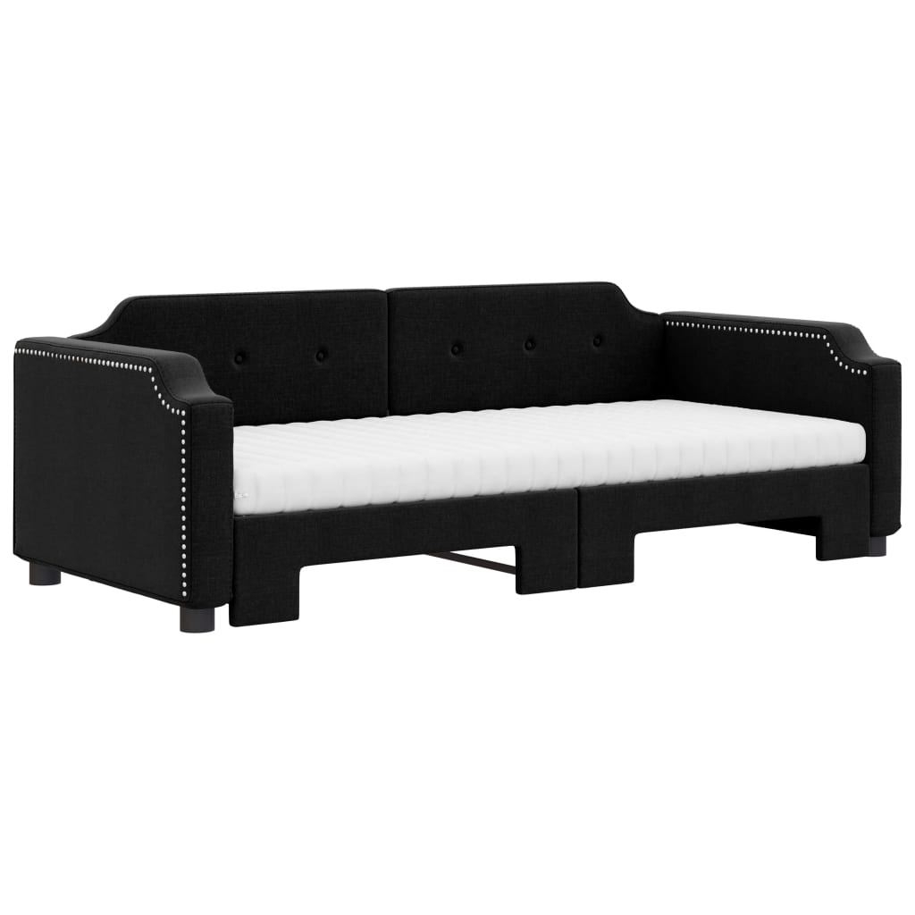 Extendable Daybed with Mattresses Black 90 x 190 cm Fabric