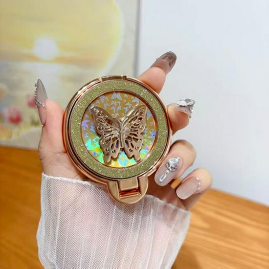 

Butterfly Glitter Magnetic Mirror Phone Case & Stand for Women Silver