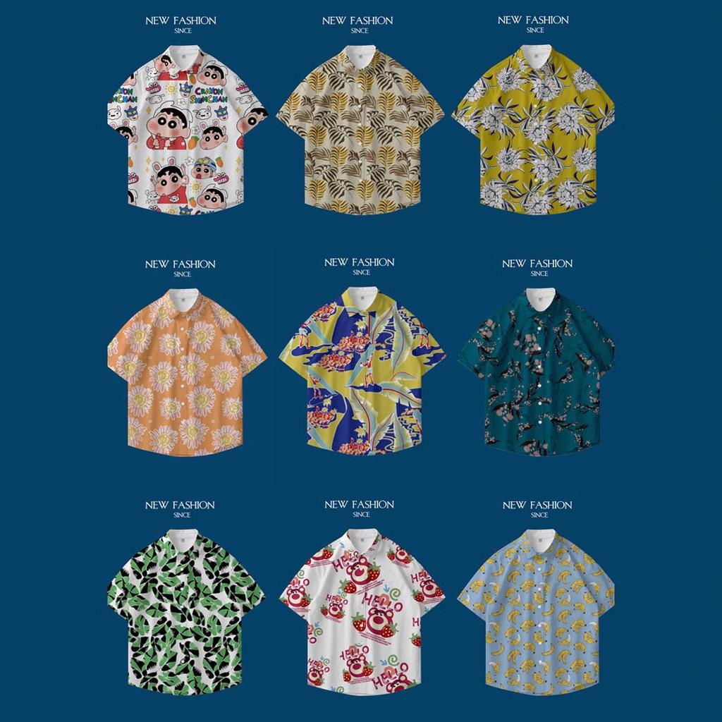 Hawaii Thailand Ins Port Style Retro Flower Shirt Thin Couple Shirt Top Loose Short Sleeve Shirt Men'S Trend
