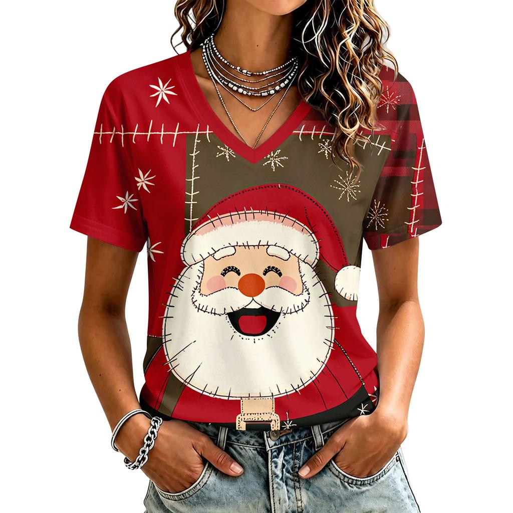 Women's Casual Short Sleeve Christmas Print T-Shirt
