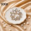Lapel Pin Brooch Pin, Faux Pearl Wreath Design with Rhinestones Inlaid, Durable Circular Flower Leaf Garland for Coats Shirts Bags Accessories Alloy