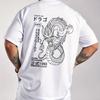 Retro Japan Dragon Back Print T Shirt Minimal Black Line Dragon Text Casual Cotton Short Sleeve Top