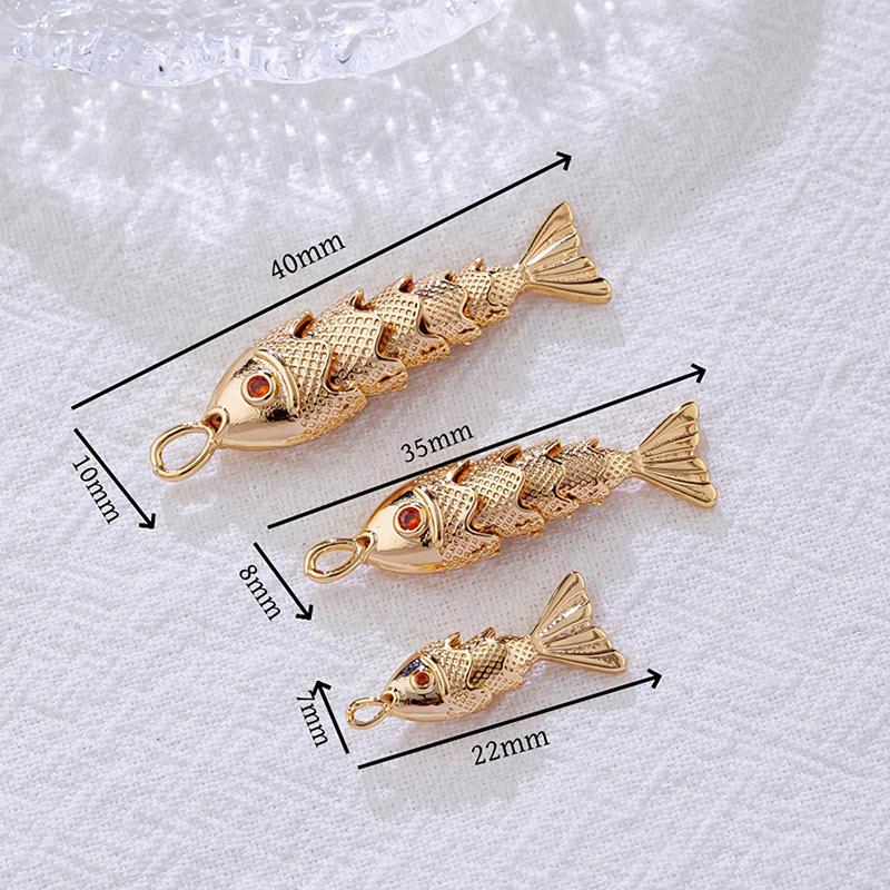 Metallanhänger im chinesischen Stil in Fischform mit rotem Zirkonia-Pavé für DIY-Halskette, Armband, Ohrringe, Schmuckherstellungszubehör