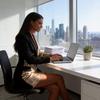 Abito da lavoro in poliestere con paillettes, manica lunga e scollo a V per donna