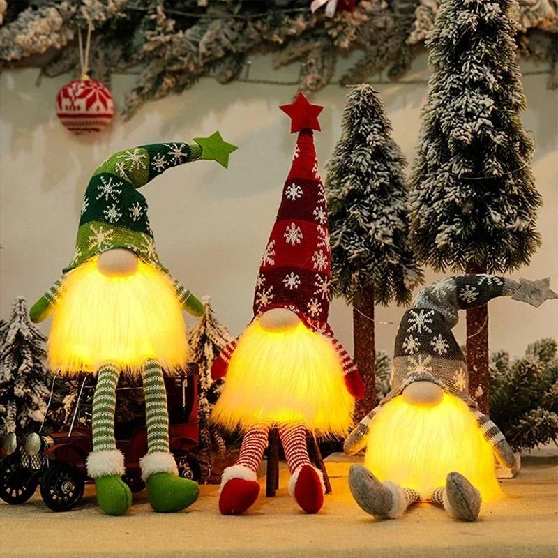 Adornos de Gnomo de Muñeco sin Rostro de Navidad Luz LED Felpa Tejido Manualidades Colgante de Árbol Decoraciones Navideñas para el Hogar Regalo para Niños