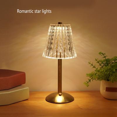 Bedroom Crystal Retro Table Lamp3 Color Touch Dimming Night Light USB Rechargeable Cordless Atmosphere Bedside Desktop Night Lig