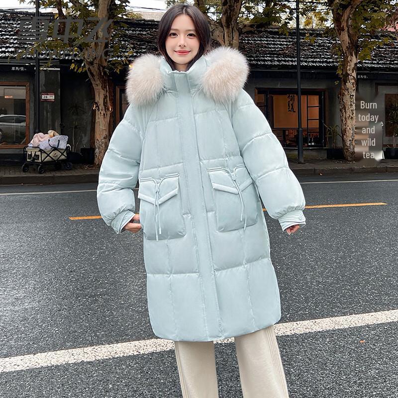 Snowflying Women's Long Down Jacket with Fox Fur Collar