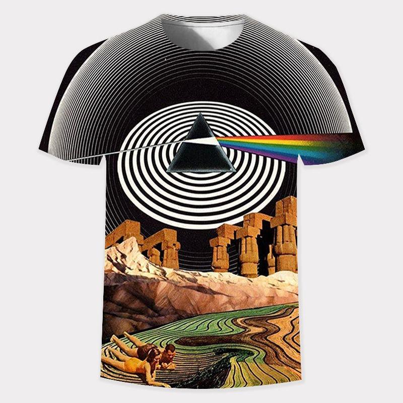 Verano Nuevo 3D Dorado Moda Digital Harajuku Estampado Manga Corta Cuello Redondo Masculino Casual Personalidad Hip Hop Calle Camiseta Tops