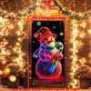 2D flach, 1-teilige festliche Schneemann-Neon-Türfahne - Strapazierfähiges Polyester-Material, mit Stab und Zuckerstangen, Weihnachtsfeier