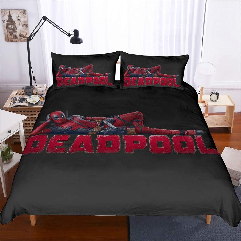 Deadpool Bedding Set, Anime Duvet Cover and Pillowcase, Microfibre, 3D Digital Print,Polycotton Three-piece Bed Duvet Cover Set