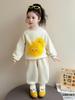 Girls' Little Monster Print Sweatshirt & Sweatpants Set - Spring/Autumn Casual Two-Piece Outfit