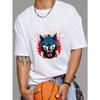 White T Shirt with Wolf and Terror Crew Graphic for Casual Wear