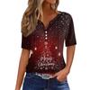 Women's T Shirt Christmas Print Button Short Sleeve Daily Weekend Fashion Basic V- Neck Regular Top