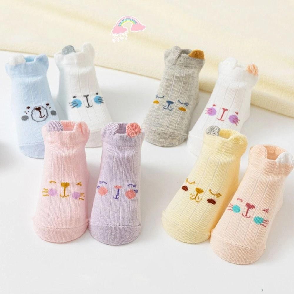 8 Paare Bärenohren Baby Baumwollsocken Katze Hase Atmungsaktiv Kleinkind Kurze Socken Herbst Frühling Niedliche Kinder Cartoon Socken