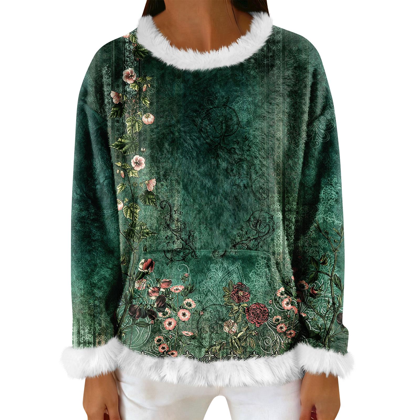 

Women s Casual Fleece Sweatshirt Long-Sleeve Round Neck Casual Comfortable Loose-Fit Lightweight Women s Flannel Sweatshirt L