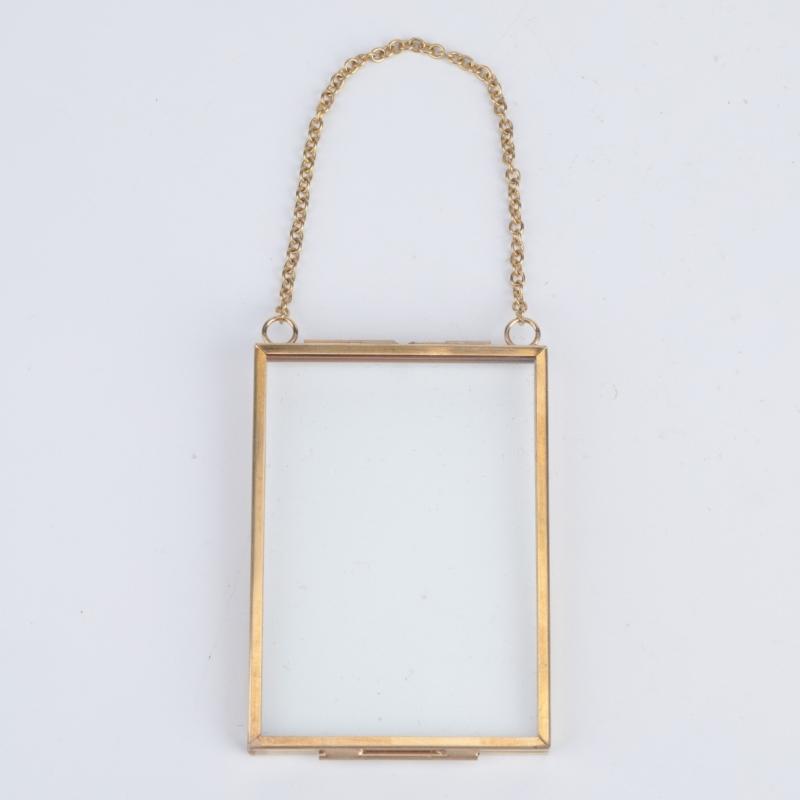 Glas Gepresste Blumen Rahmen Wandbehang Doppelglas Rahmen mit Metallkette für Gepresste Getrocknete Blume Pflanze Golden