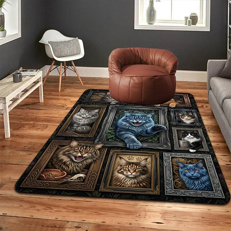 Feline Fantasies Pattern Rug Floor Mat for Living Room or Bedroom Soft and Comfortable Carpet a Gift for Birthday and Holiday.