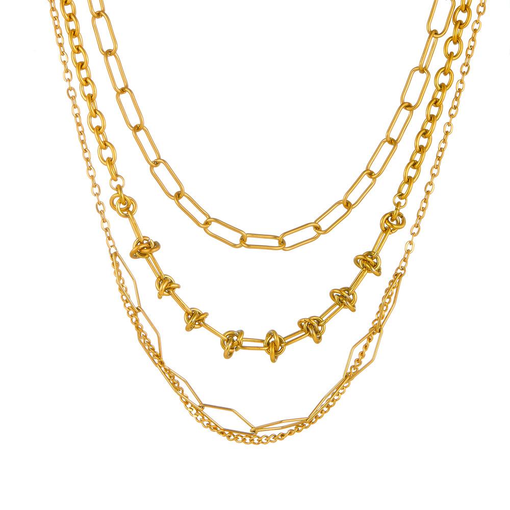 Fashionable Stainless Steel Multi-Layered Necklace Gold Exaggerated Metal Chain Women'S Niche Design Necklace Premium