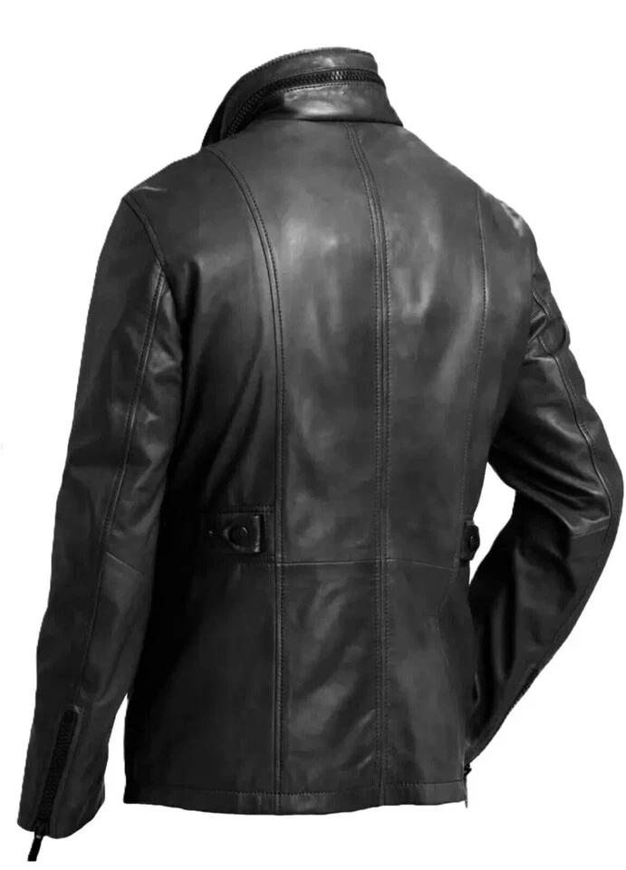 Äkta Lammskinn Stilren Herr Dragkedja Svart Läder Handgjord Mjuk Motorcykeljacka