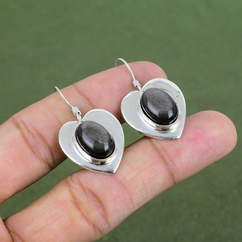 Silver Sheen Obsidian Earring 925 Sterling Silver Gemstone Earring Handmade Earrings Beautiful Silver Jewelry Gifts For Mom Stylish Earring