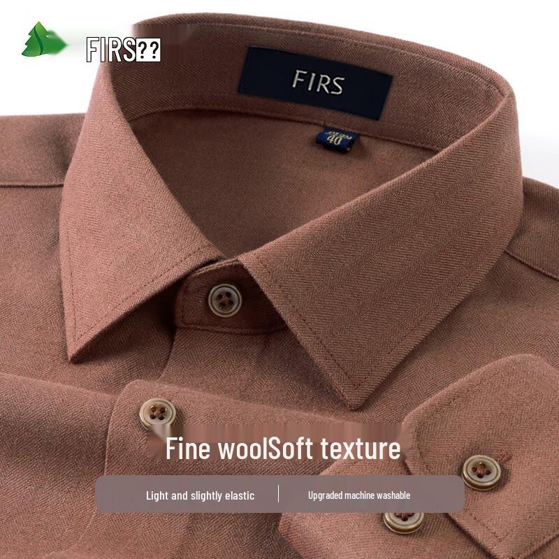 FIRS Men's Wool Blend Brushed Business Casual Long-Sleeve Shirt