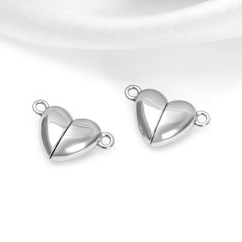 Stainless Steel Fine Polished Bright Surface Heart-shaped Magnet Clasps DIY Couple Bracelet Pendant with Connection Buckle