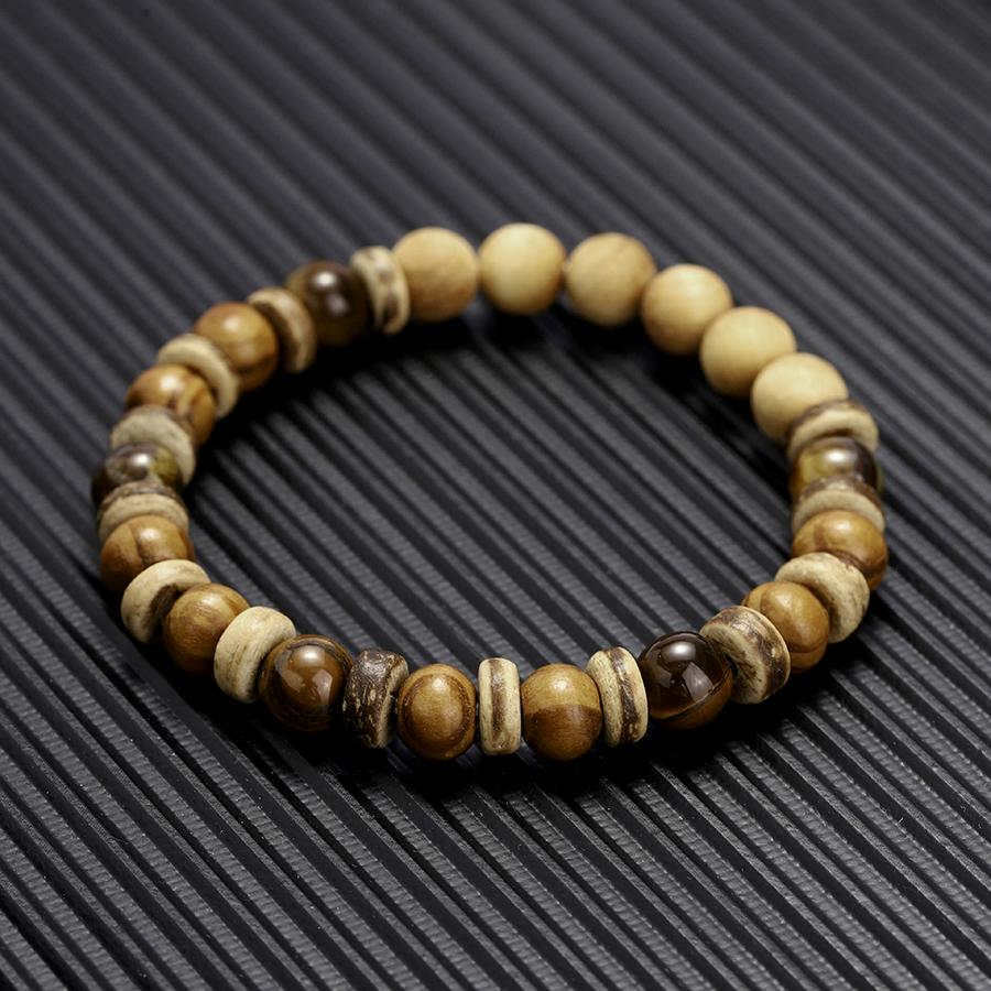 Handmade Natural Wood Bead Bracelet For Men Blue Imperial Stone Stretch Braclet Bohemian Yoga Healing Jewelry Accessories Joias