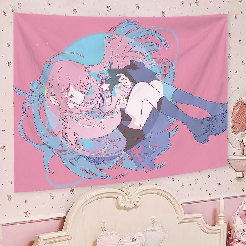 Cute Anime Maiden Makaron Aesthetic Tapestry Soft Cartoon Wall Hanging Bedroom Dorm Home Decor