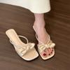 Thick Heel Temperament Rhinestone French Small Cool Slippers Fairy Shoes Outer Wear 2025 Summer with Skirt Bow Sandals