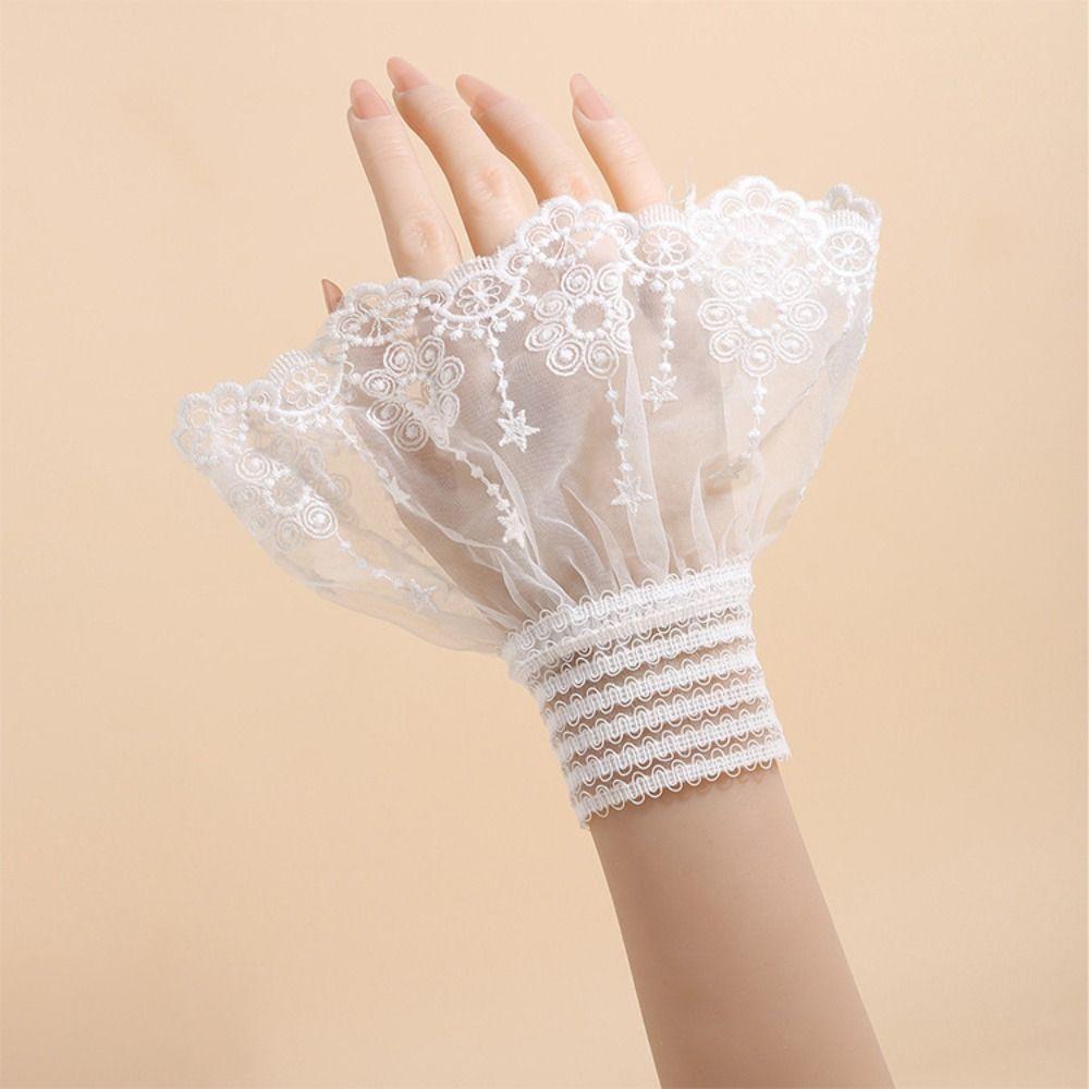 Pleated Elastic Sleeve Cuffs Double Layer Horn Cuffs Decoration Lace Fake Cuffs  Shirt Decoration