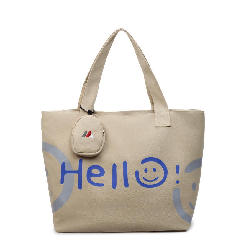 Large Capacity Casual Trendy Fashion Smiley Face Class Commute Portable Shopping Bag Canvas Bag Women'S Shoulder Bag Tote Bag