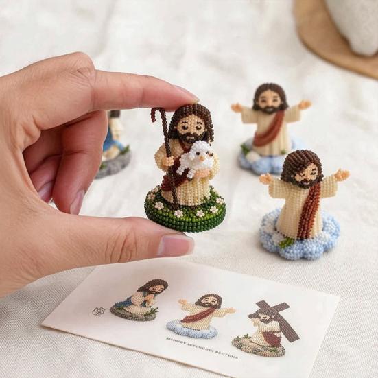 DIY Christian Beading Kit, 3D Beaded Jesus Virgin Mary Figurines Craft Set, Religious Figure Bead Art Kit for Adults Christian Gifts