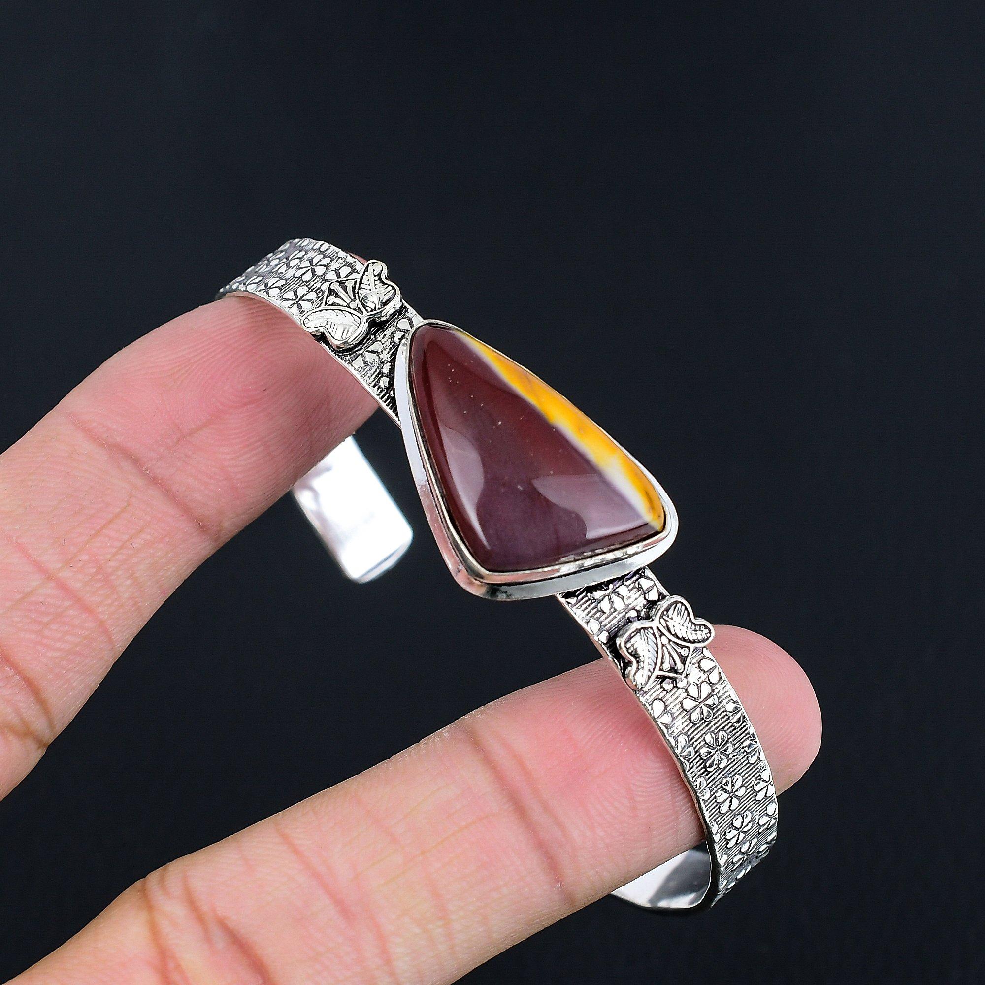

Trillion Mookaite Gemstone Unique Anniversary Wedding Bangle Bracelet 925 Silver Adjustable