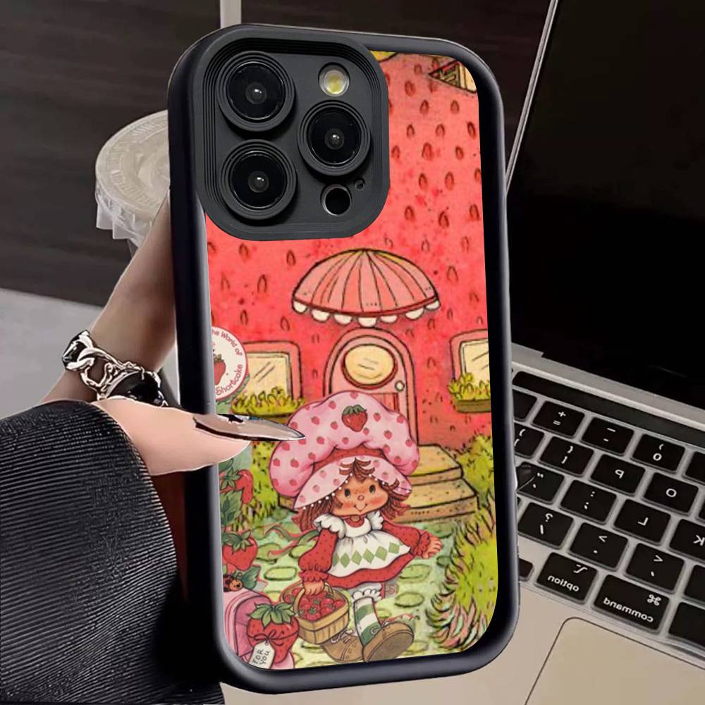 Animated S-Strawberry S-Shortcake Silicone Soft Phone Case For IPhone 17 16 14 13 12 11 15 Pro Max Plus Air Cover