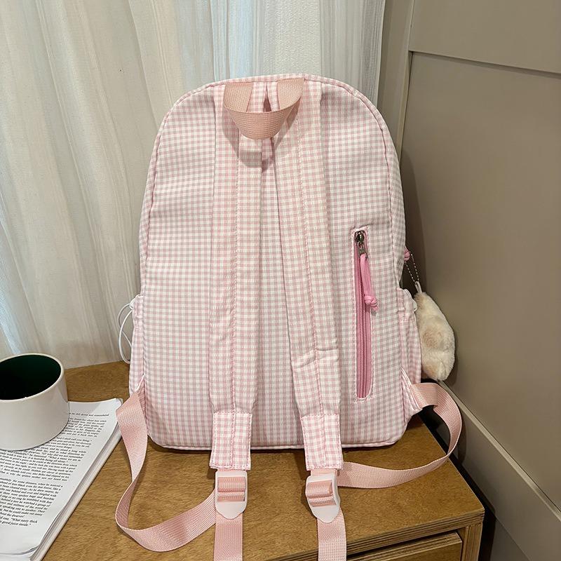 School Bag New Fresh and Sweet Plaid Backpack Junior High School Students Lightweight Large Capacity Backpack