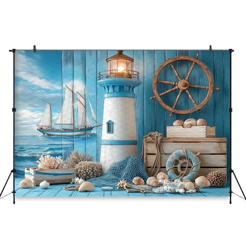 Mocsicka Photography Background Birthday Children Baby Shower Portrait Backdrop Blue Watchtower Ship Pattern Decors Photo Studio