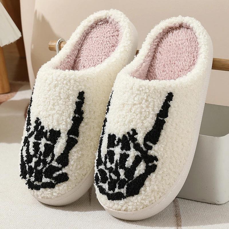 Fashion Fashion Print Winter Cotton Slippers Women New Soft Sole Warm Fluffy Sandals Woman Home Closed Toe Plush Couple Slides Female
