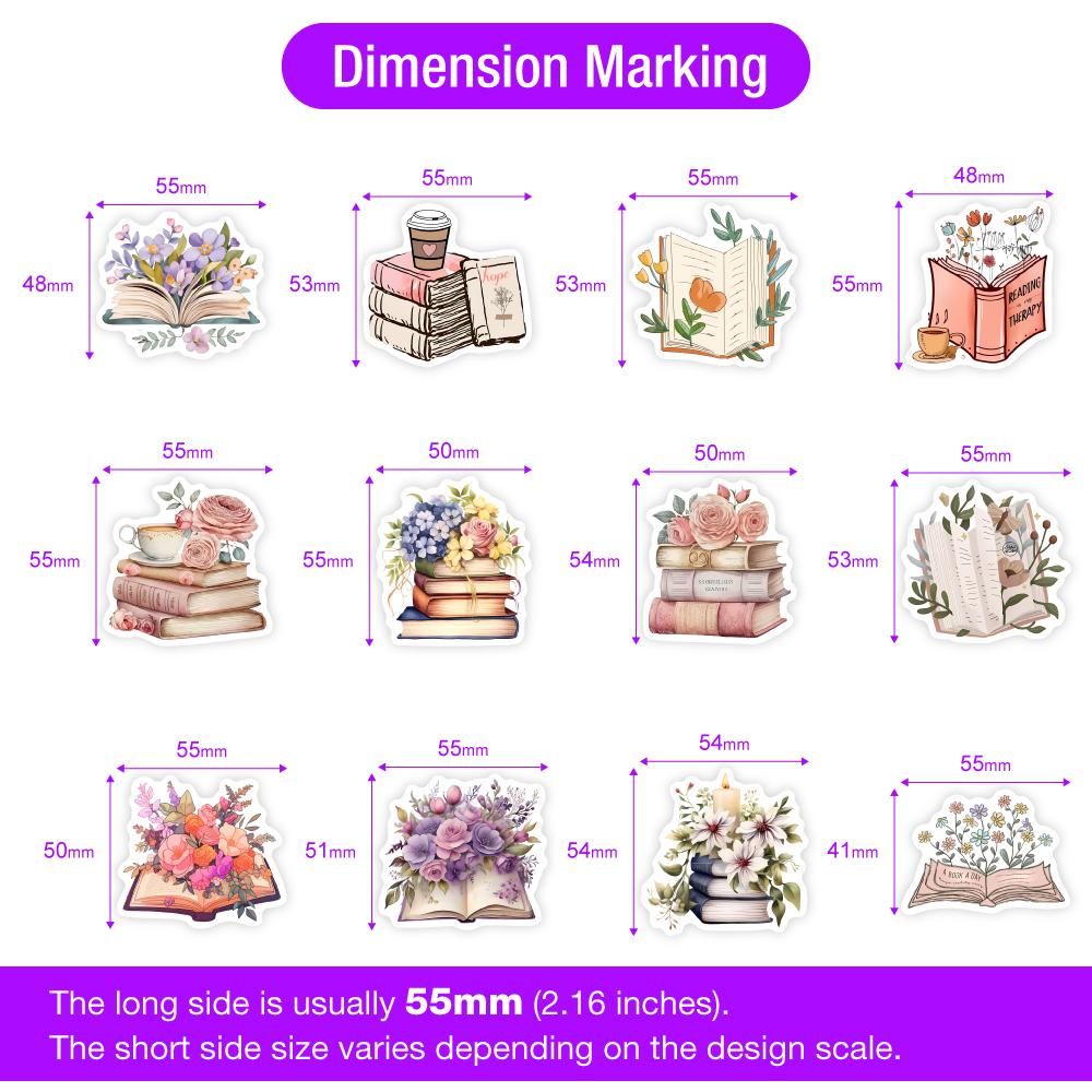 Watercolor Book with Flower Aesthetic Stickers DIY Gift Decal for Notebook Laptop Phone Scrapbook Decorative Bottles Waterproof
