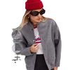 Grey Wool Blend Short Jacket for Women Casual Sports Style