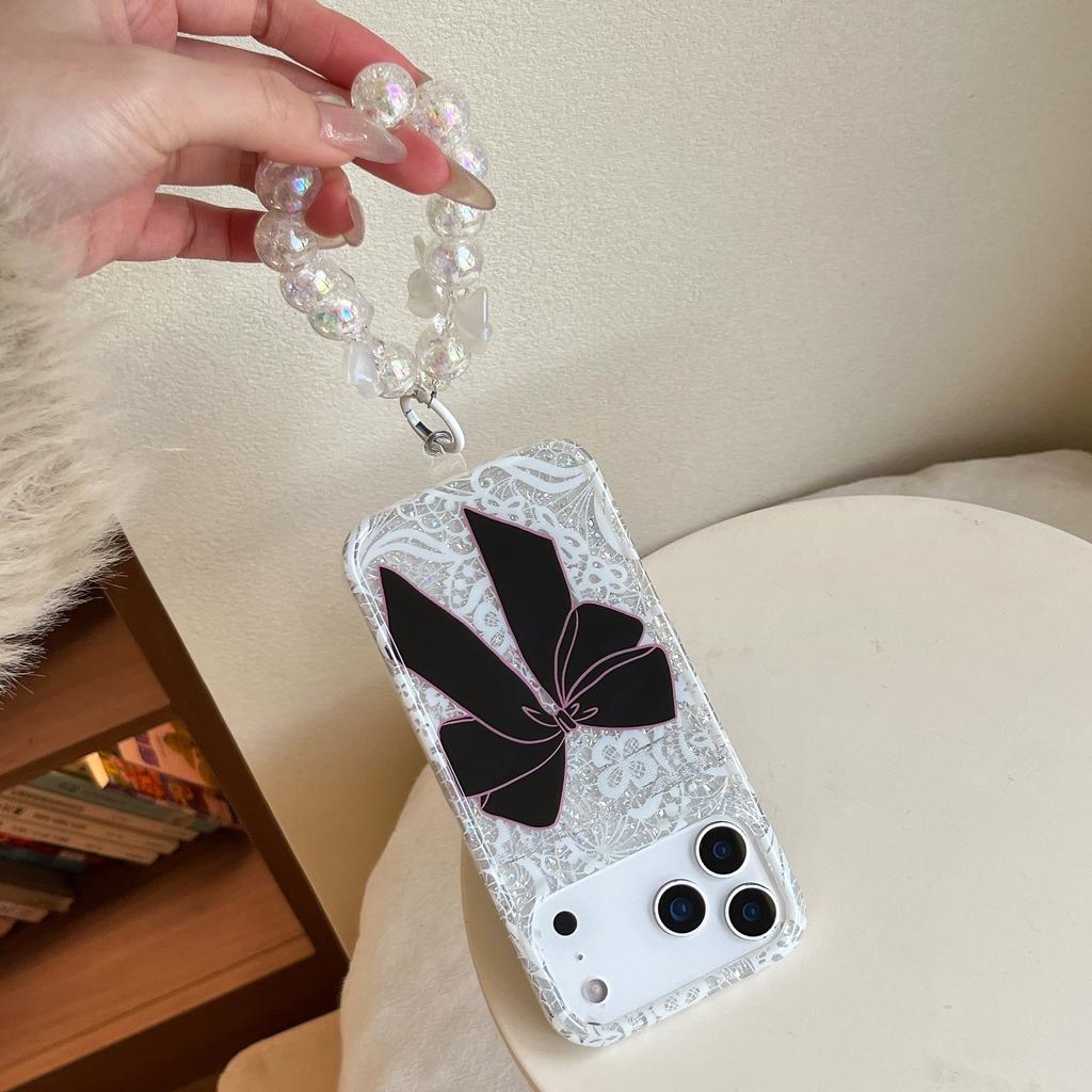 Temperament White Lace Bow for iPhone16Promax Apple 17 Mobile Phone Case 14/15 All-inclusive IMD