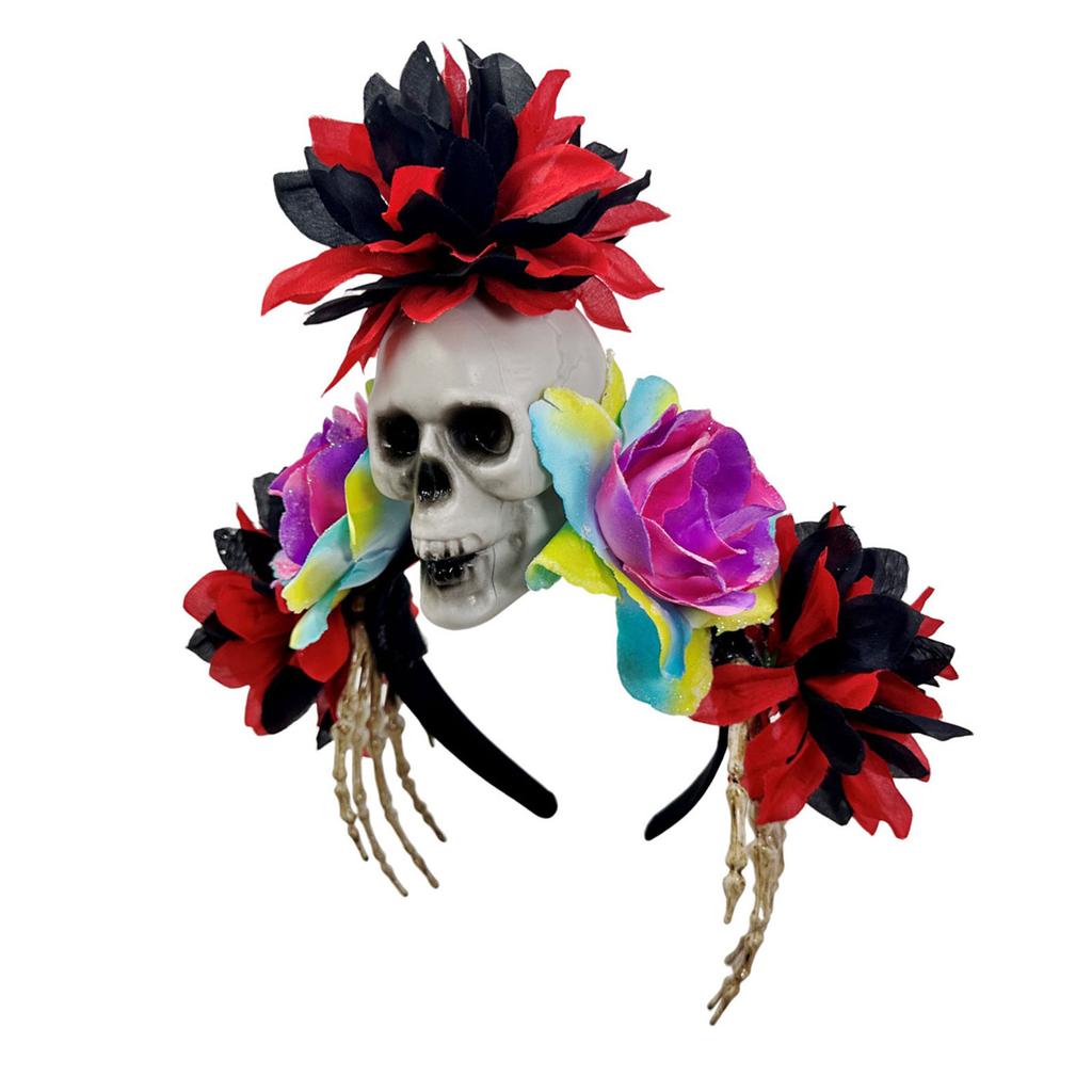 Realistic Skull Skeleton Hand Headband For Halloween Costume Parties And Spooky Event with Colorful Flower for Women Men