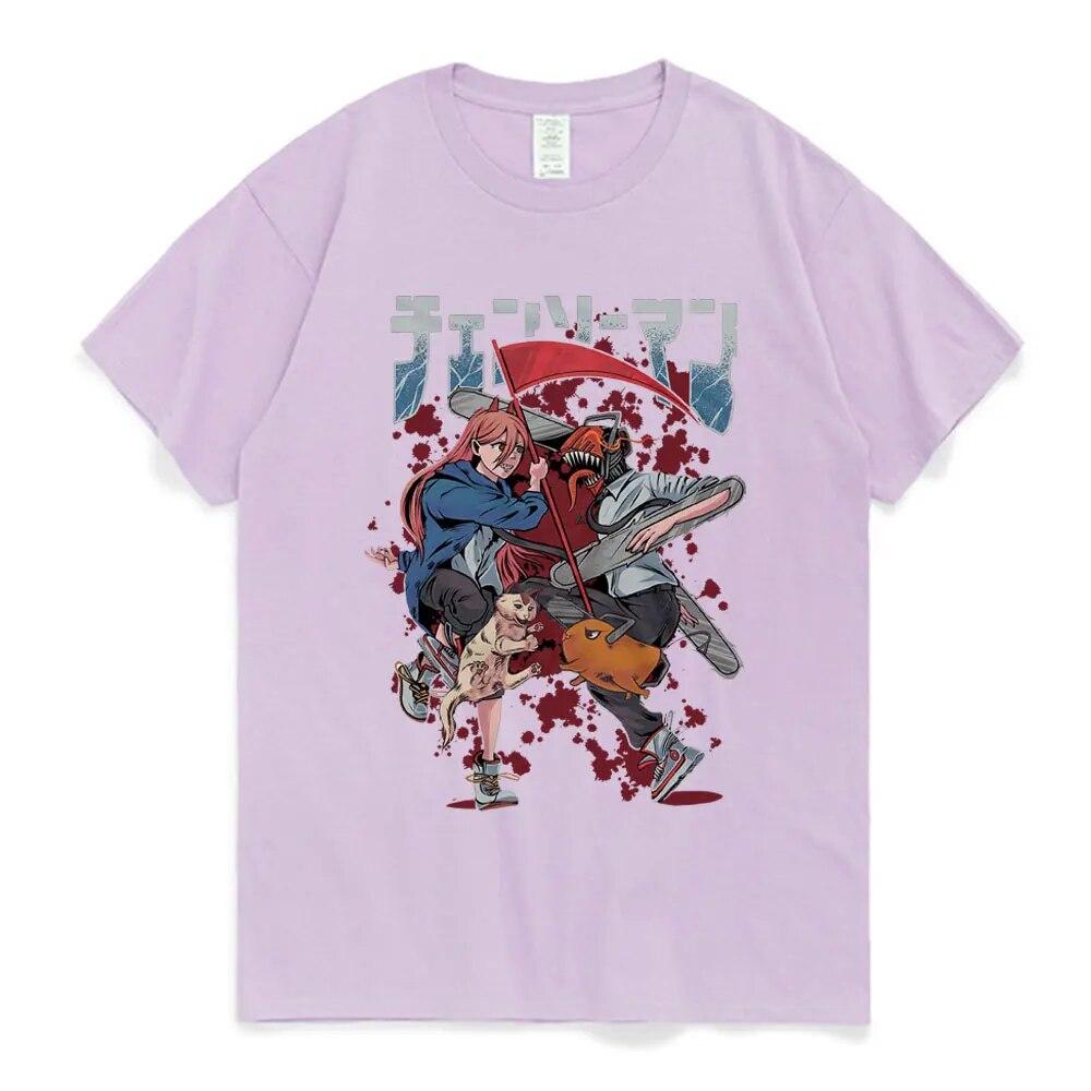 Japanese Anime Chainsaw Unisex T-shirt Unisexga Makima Power Denji Pochita Graphic Print T-shirts Unisex Oversized Streetwear Tees
