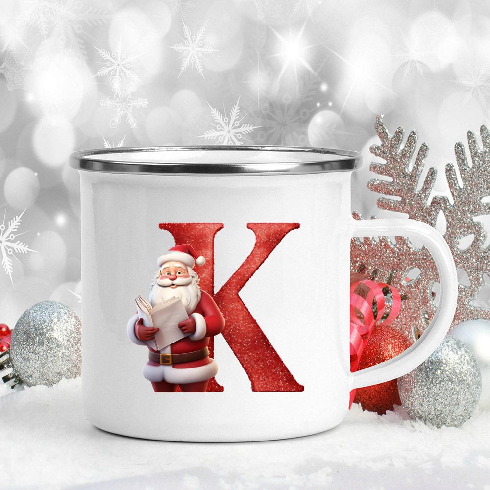 26 Letter Santa Claus Printed Enamel Cup Milk Juiice Coffee Cup Mug Best Christmas Gift For Family Friends