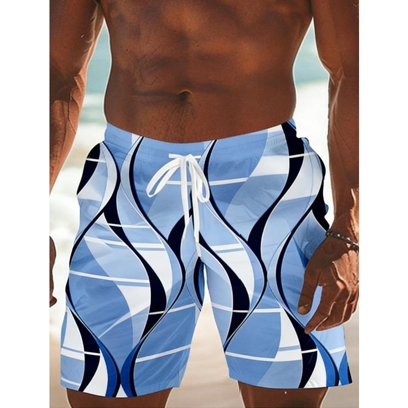 Summer Men's Striped Checked 3D Printed Beach Shorts