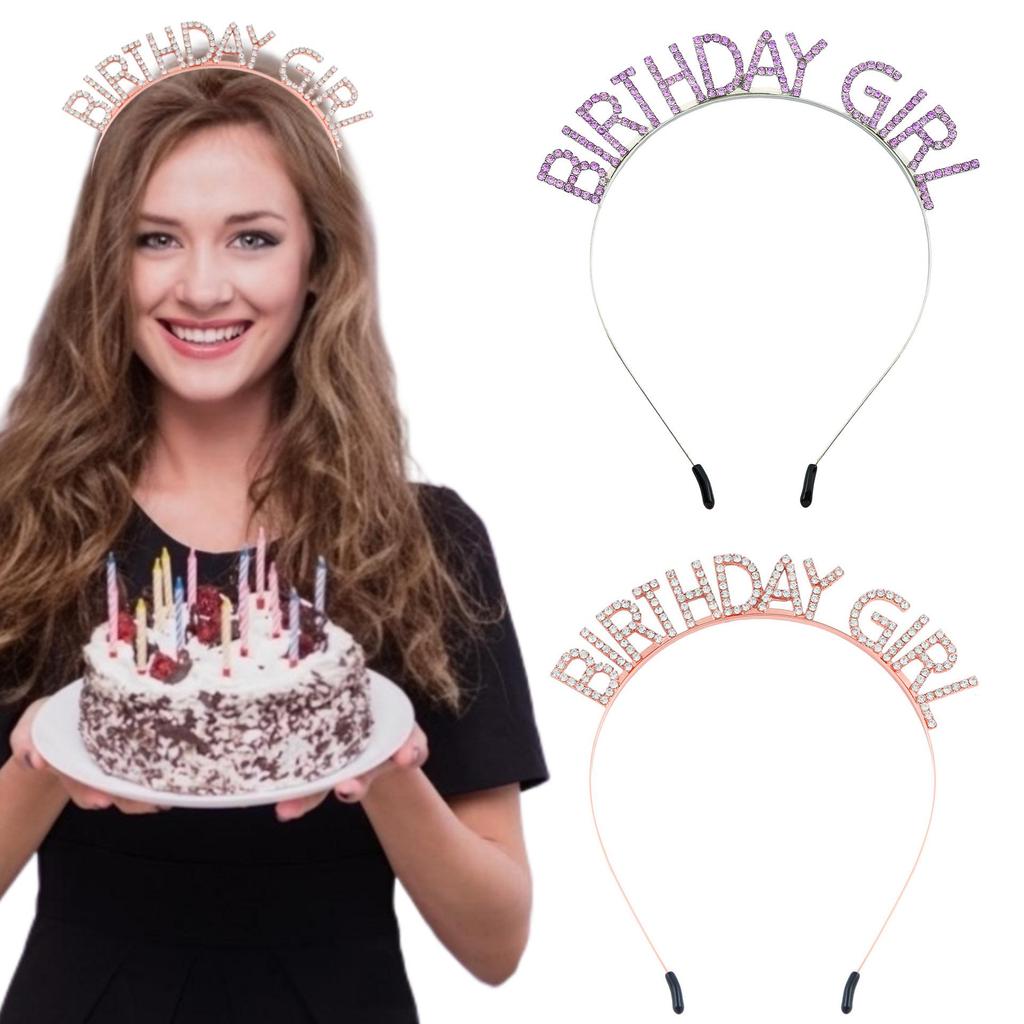 European & American Rhinestone Birthday Girl Headband: Alloy Party Gift