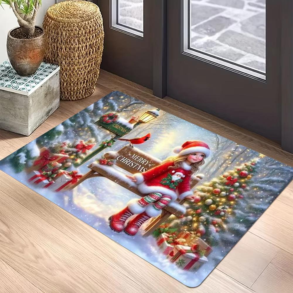 Christmas-Themed Carpet, Winter Snowman Floor Mat For Indoor And Outdoor Entrance, Home Decoration Accessory