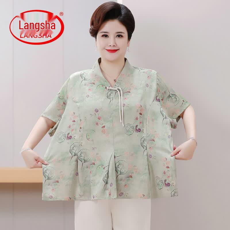 Langsha Plus Size Women s New Chinese Style Short Sleeve T-Shirt 6XL