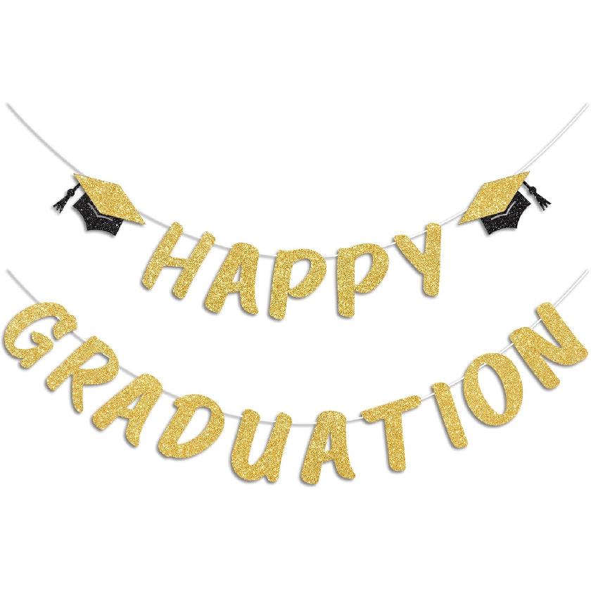 Red Happy Graduation Banner for 2026 Grad Party Decorations Glitter Cap Congrats Grad Banner Sign for Class of 2026 Graduation Decorations